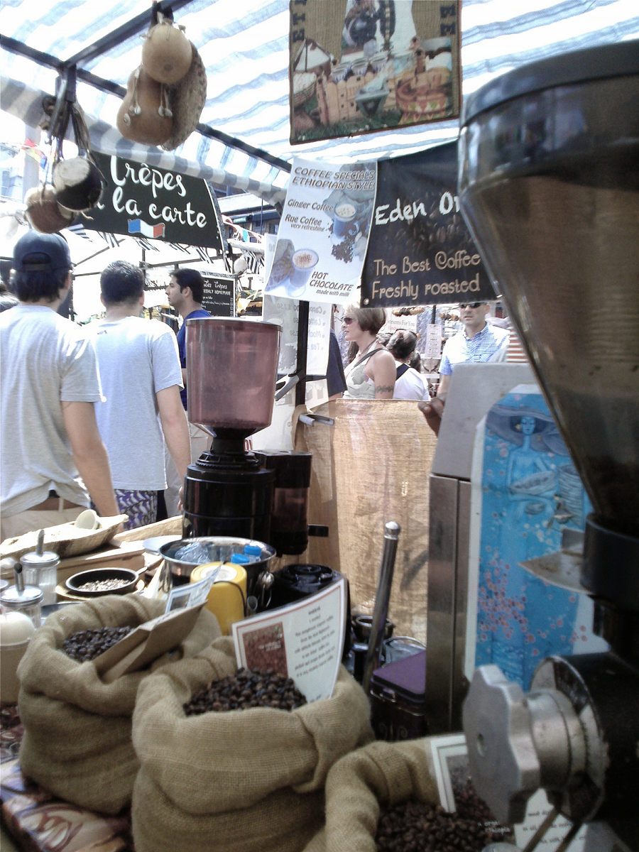 Camden Town, London, Camden Lock Market stalls for foodies