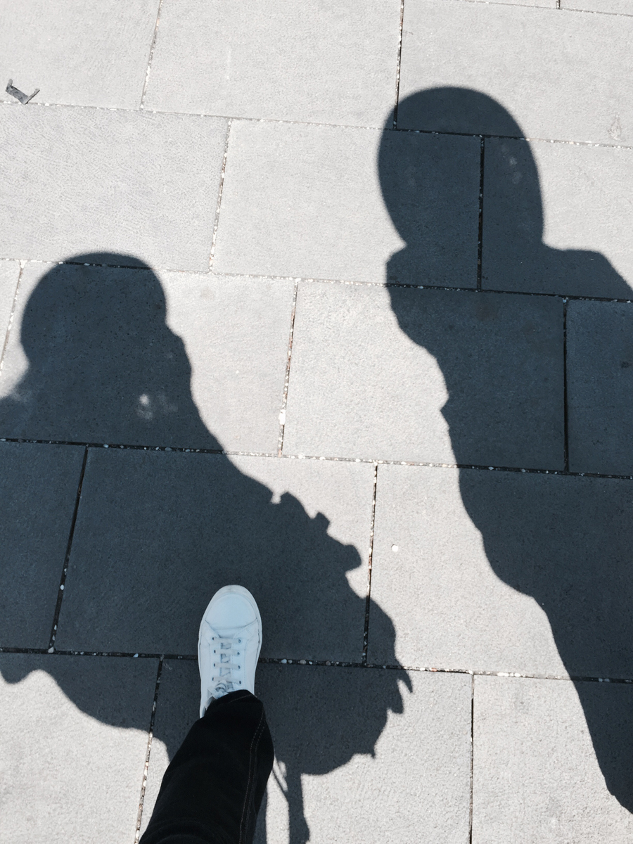 walking in Tihany, Balaton, shadows and white trainers