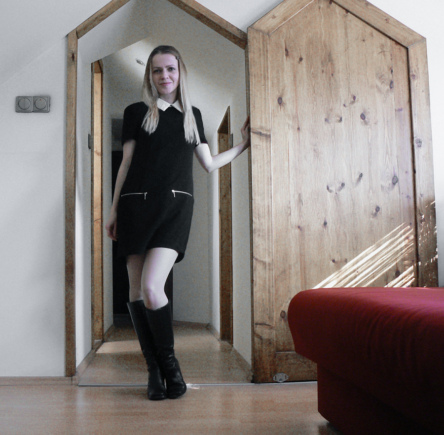 black dress white collar style hacks sixties kitten minimal look EPIC STREETSTYLE by Gabriella