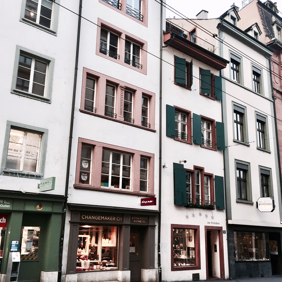 basel switzerland europe winter architecture grandeur colourful facades street view