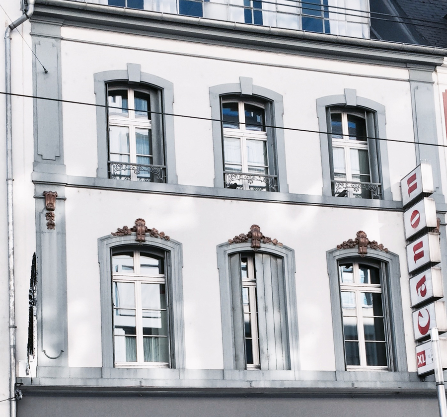 basel switzerland traditional houses facade blue white street view