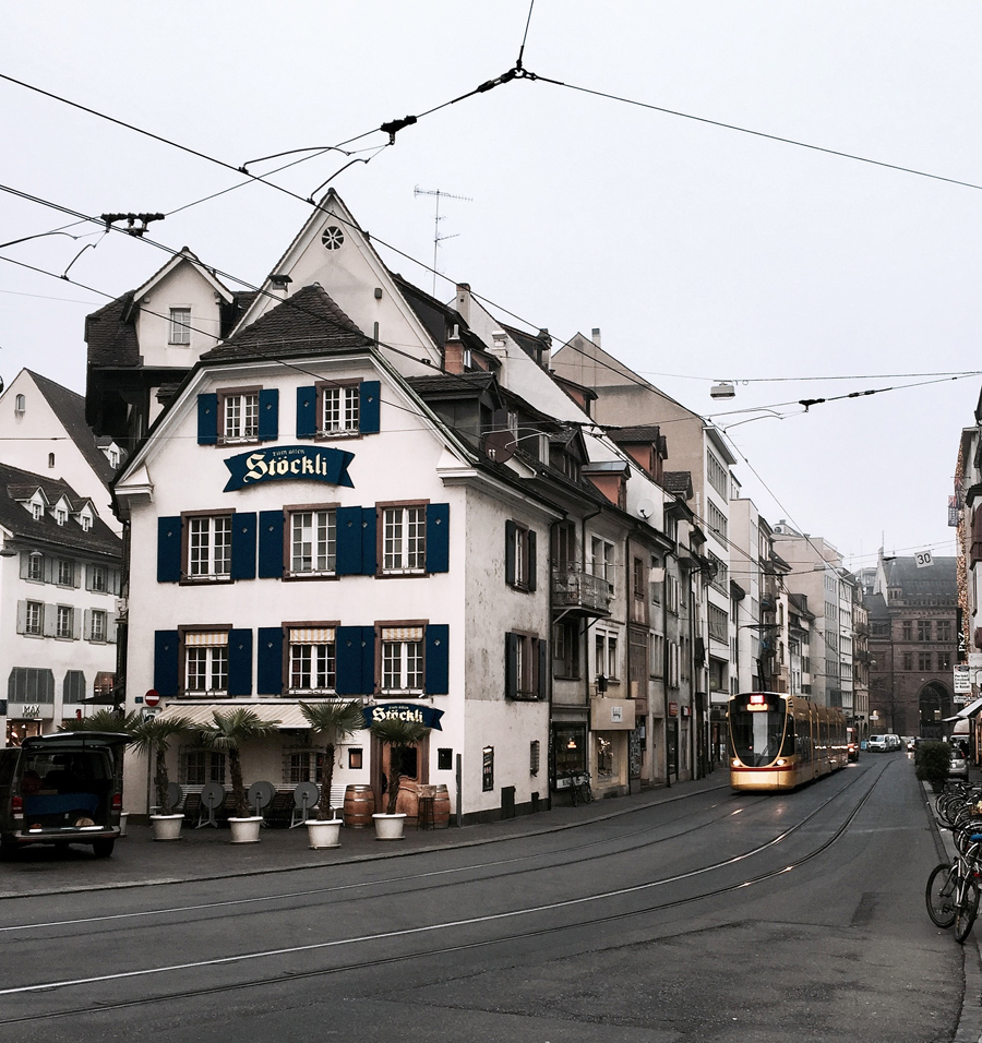 basel switzerland traditional houses street view streetcar tram