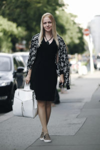 3 ways to wear the black pencil dress, city chic, floral bomber, little black dress, leopard skaters, white backpack, mirrored aviators